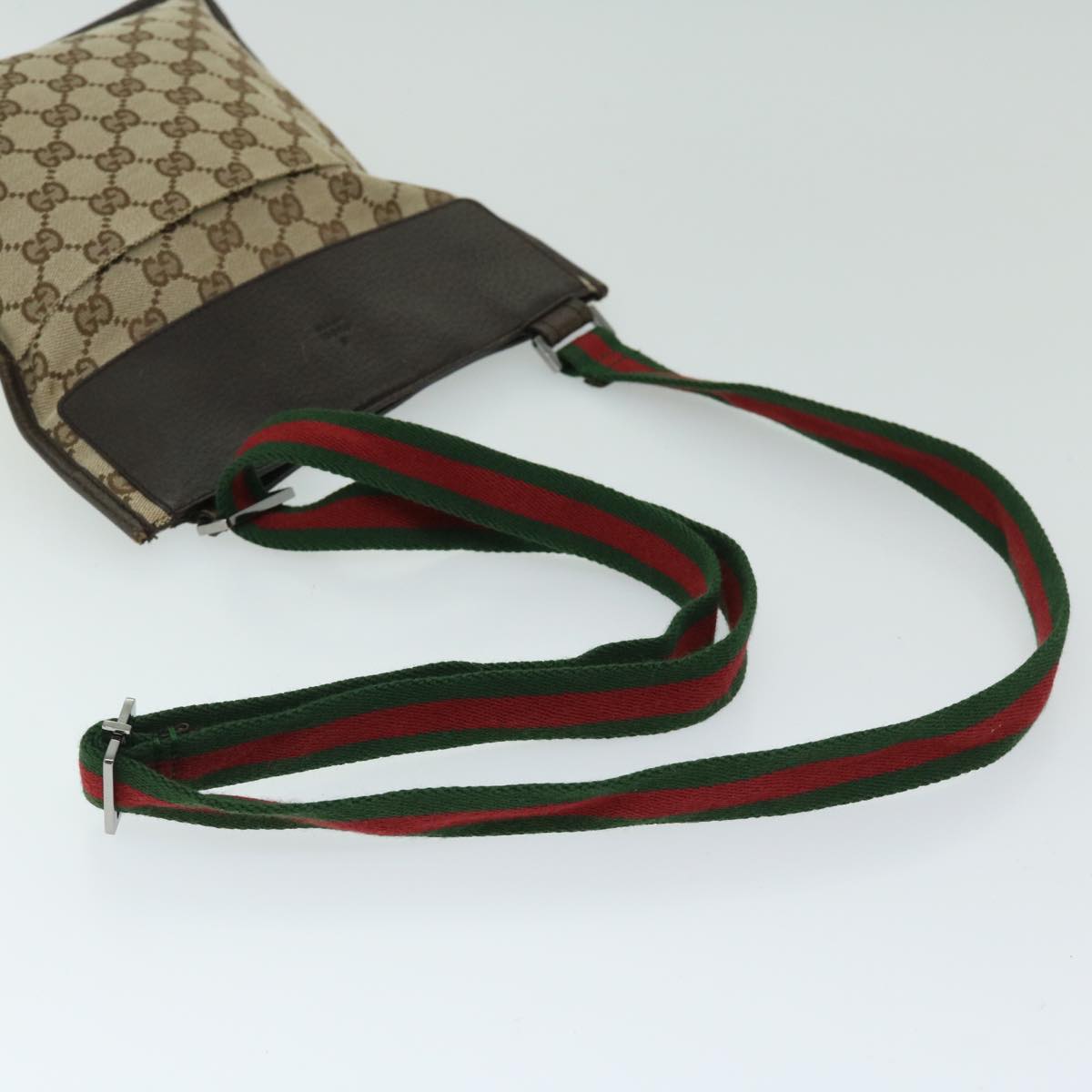 GUCCI GG Canvas Web Sherry Line Shoulder Bag Beige Green Red 27639 Auth 68211