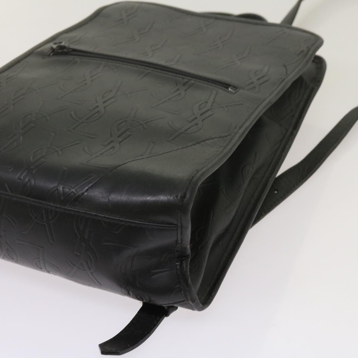 SAINT LAURENT Cassandra Backpack PVC Leather Black Auth 68215