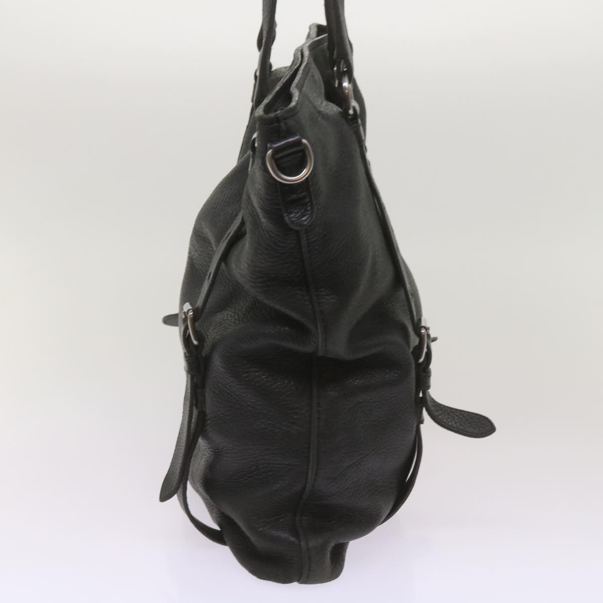 PRADA Tote Bag Leather Black Auth 68223