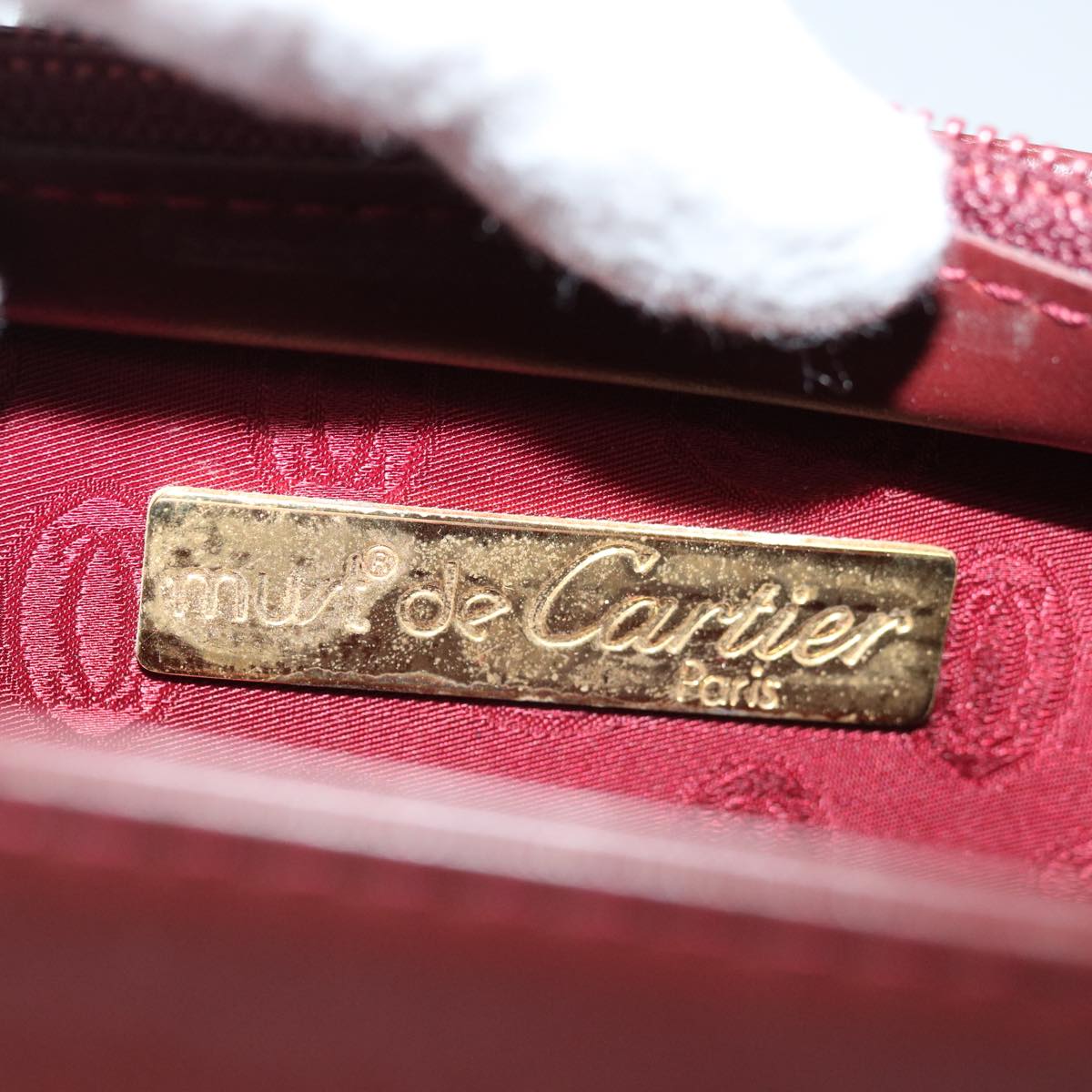 CARTIER Clutch Bag Leather Wine Red Auth 68226
