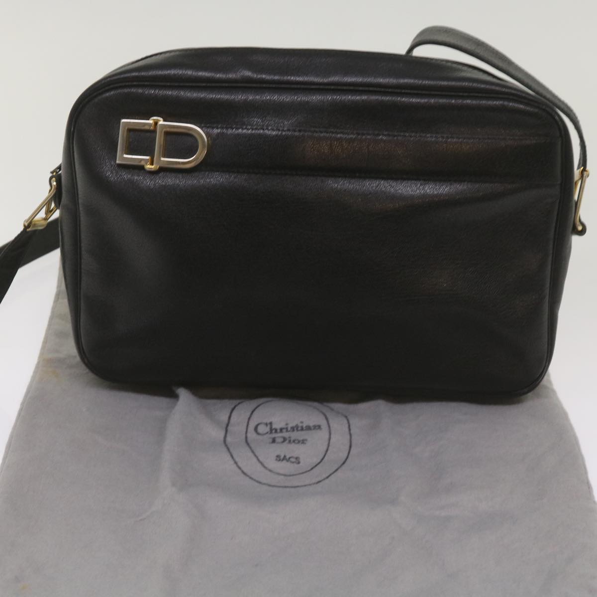 Christian Dior Shoulder Bag Leather Black Auth 68230