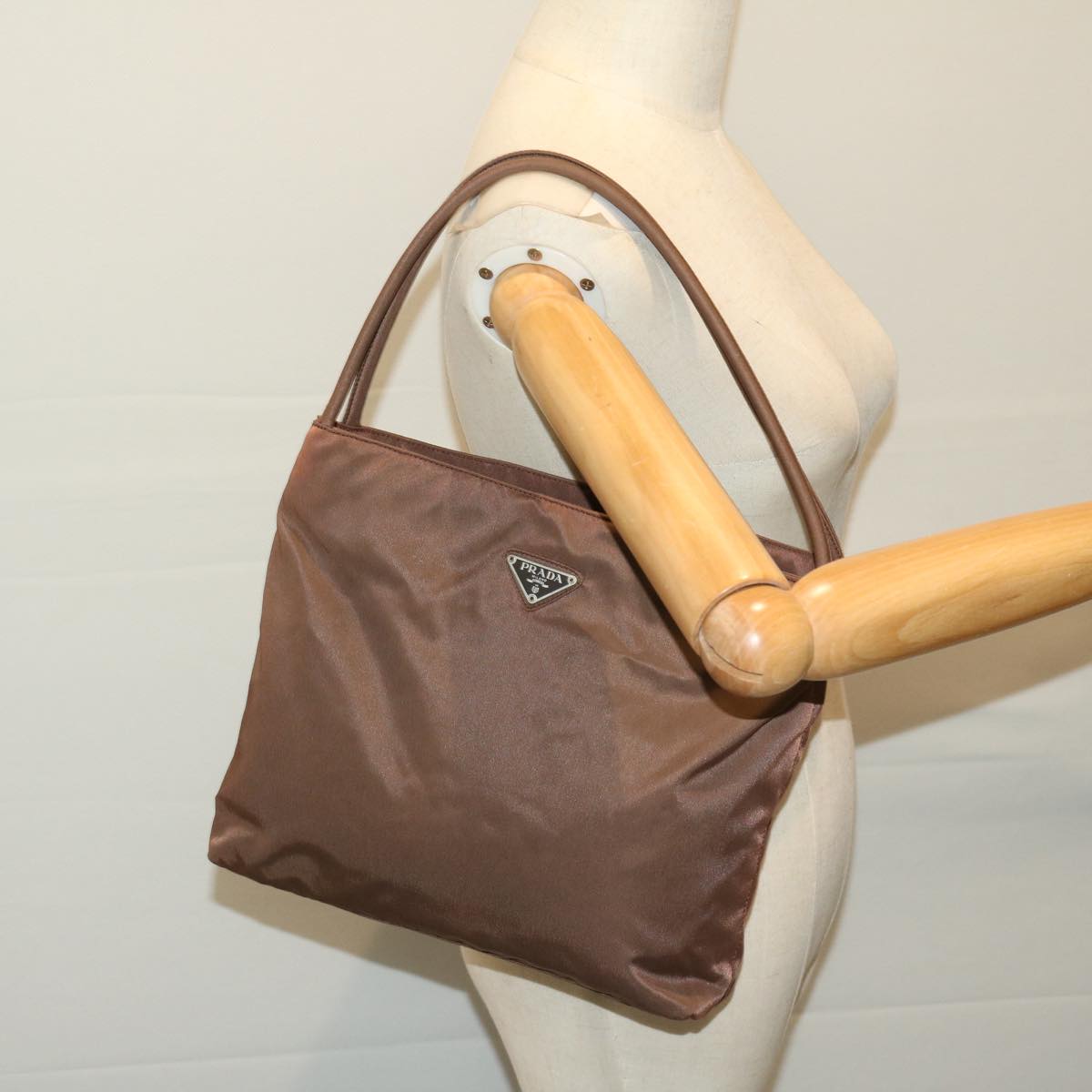 PRADA Shoulder Bag Nylon Brown Auth 68235