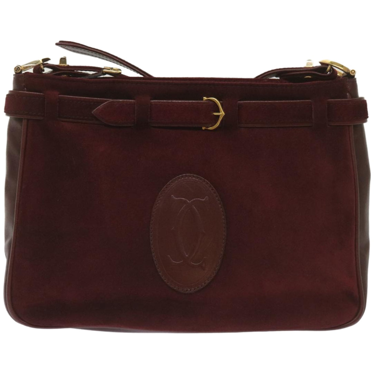 CARTIER Shoulder Bag Suede Leather Wine Red Auth 68255 - 0