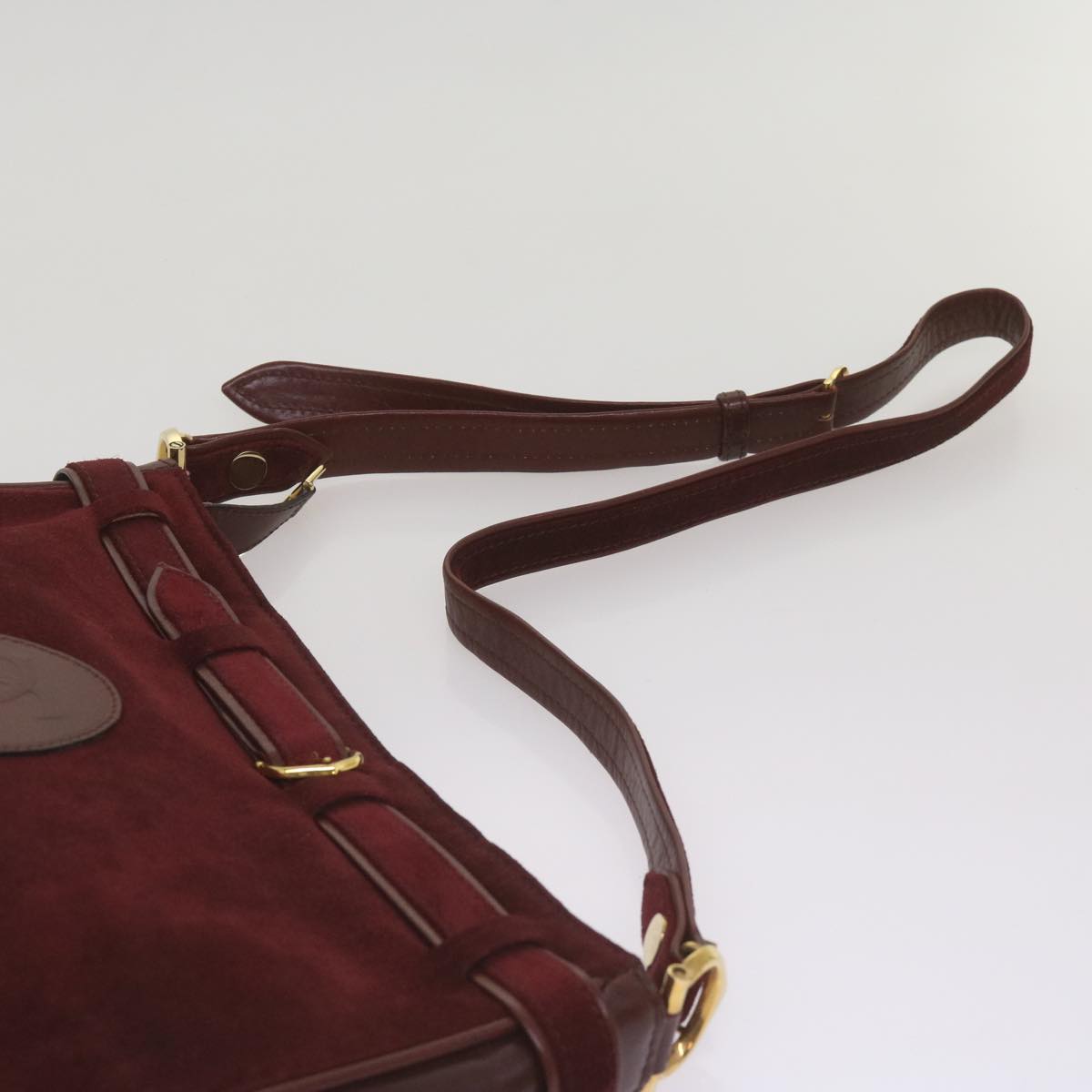 CARTIER Shoulder Bag Suede Leather Wine Red Auth 68255