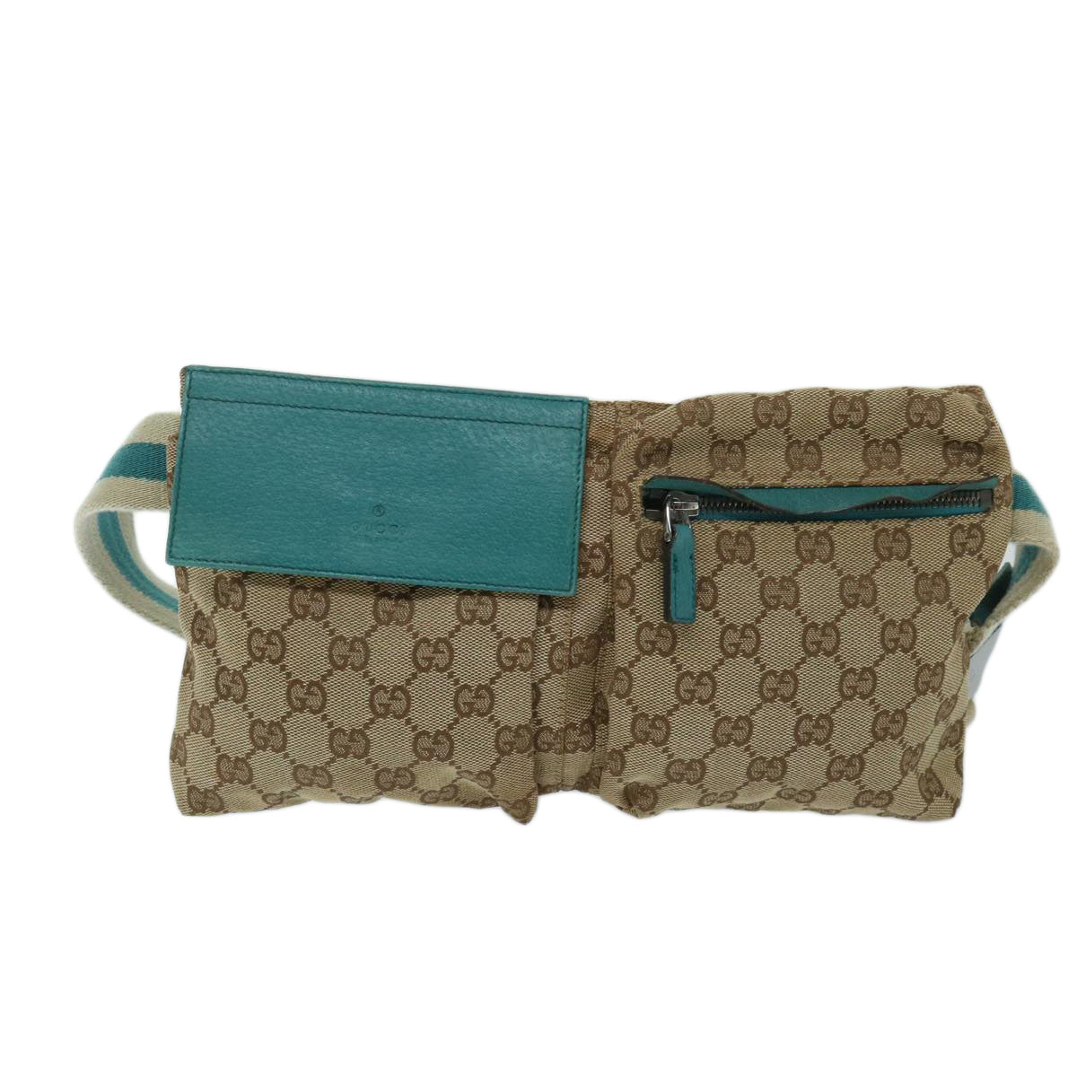 GUCCI GG Canvas Sherry Line Waist bag Beige Turquoise Blue 28566 Auth 68277 - 0