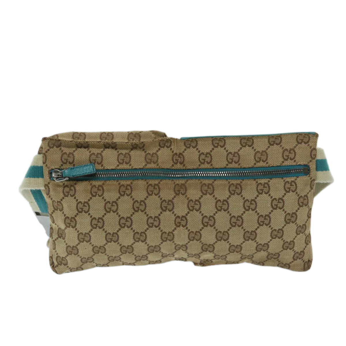 GUCCI GG Canvas Sherry Line Waist bag Beige Turquoise Blue 28566 Auth 68277