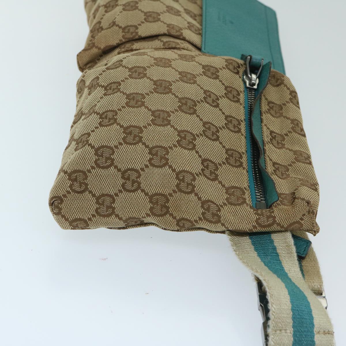GUCCI GG Canvas Sherry Line Waist bag Beige Turquoise Blue 28566 Auth 68277