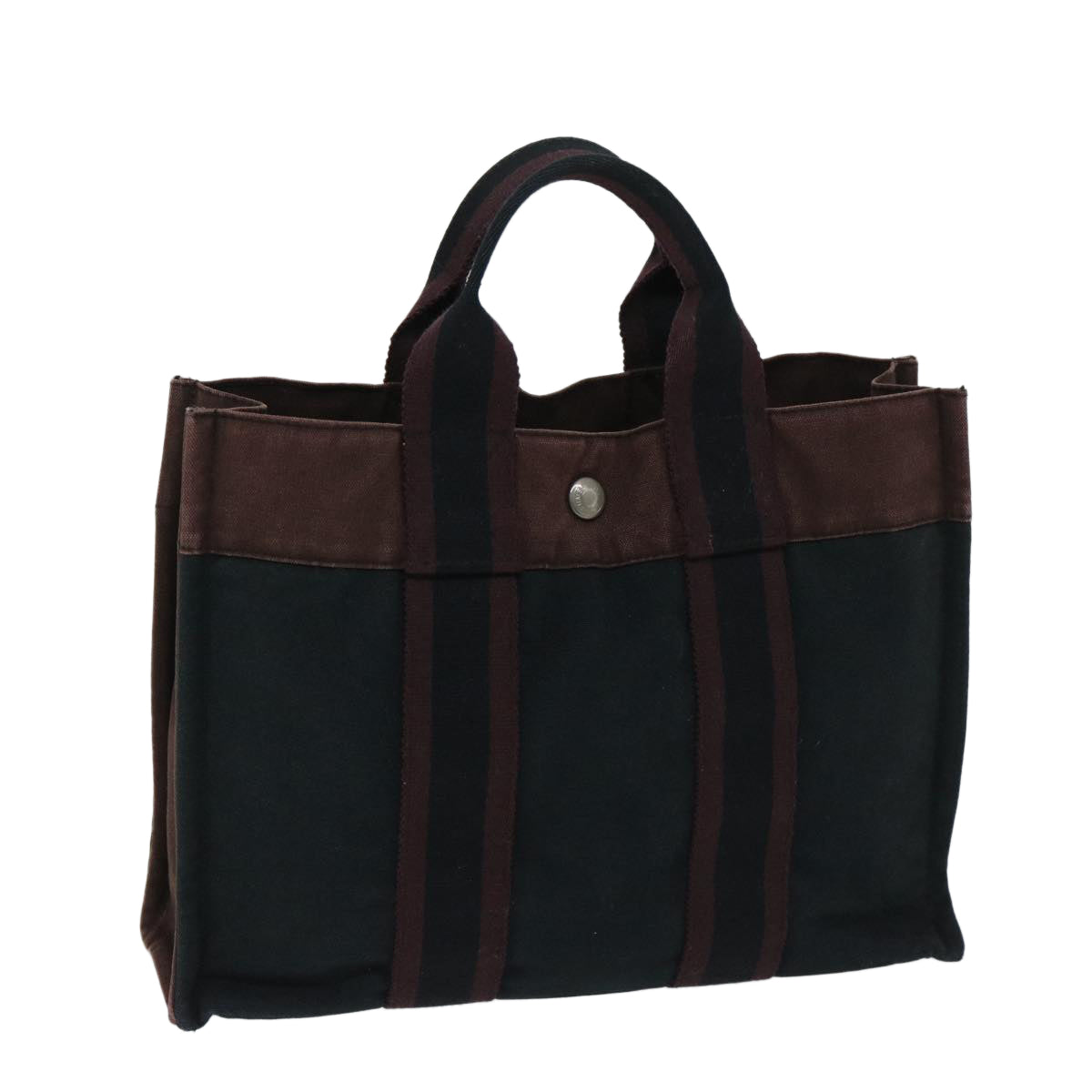 HERMES Fourre Tout PM Tote Bag Canvas Black Wine Red Auth 68293