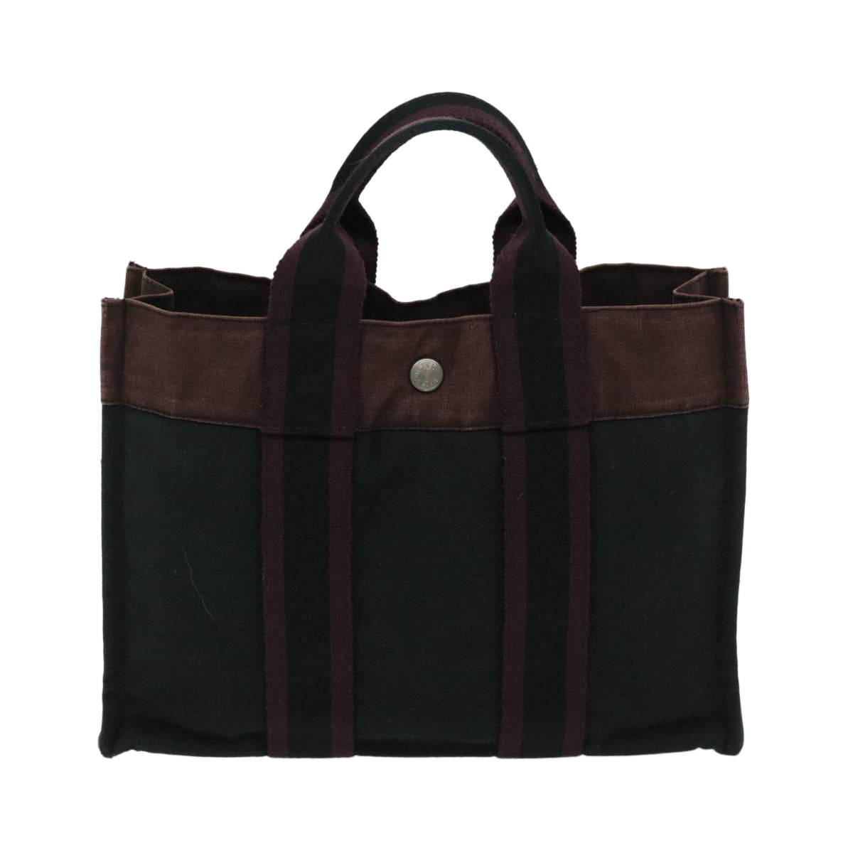 HERMES Fourre Tout PM Tote Bag Canvas Black Wine Red Auth 68293 - 0