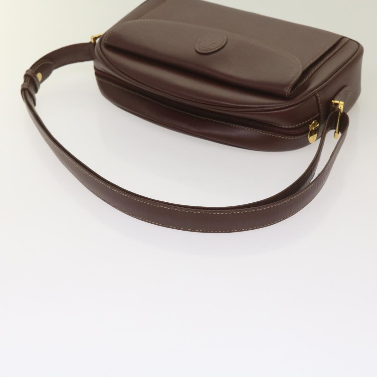 CARTIER Shoulder Bag Leather Wine Red Auth 68320