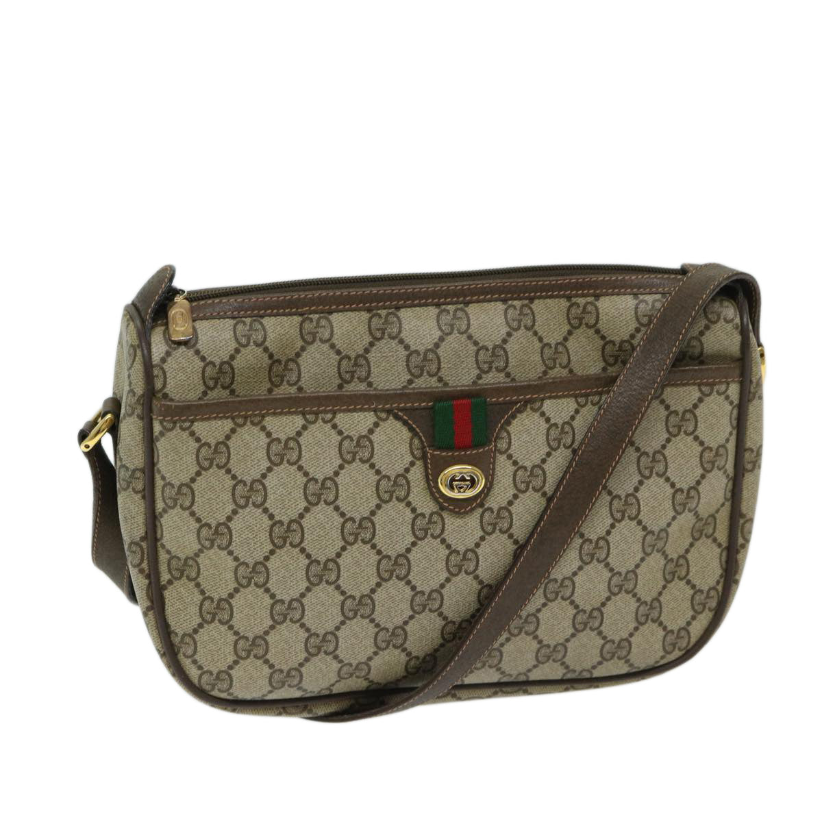 GUCCI GG Supreme Web Sherry Line Shoulder Bag PVC Beige 89 02 077 Auth 68322