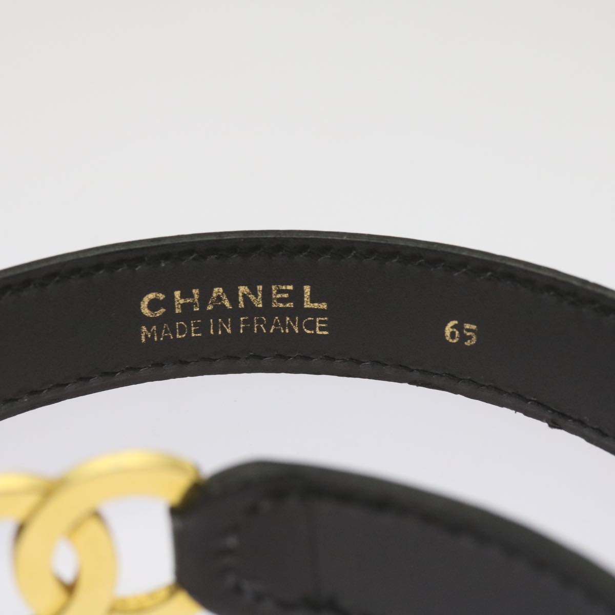 CHANEL COCO Mark Belt Leather 28"" Black CC Auth 68326