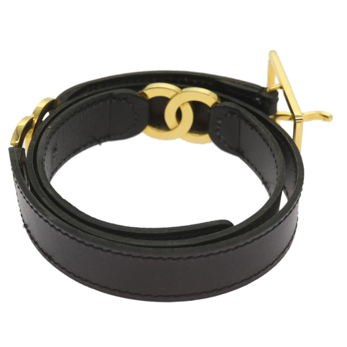 CHANEL COCO Mark Belt Leather 28"" Black CC Auth 68326