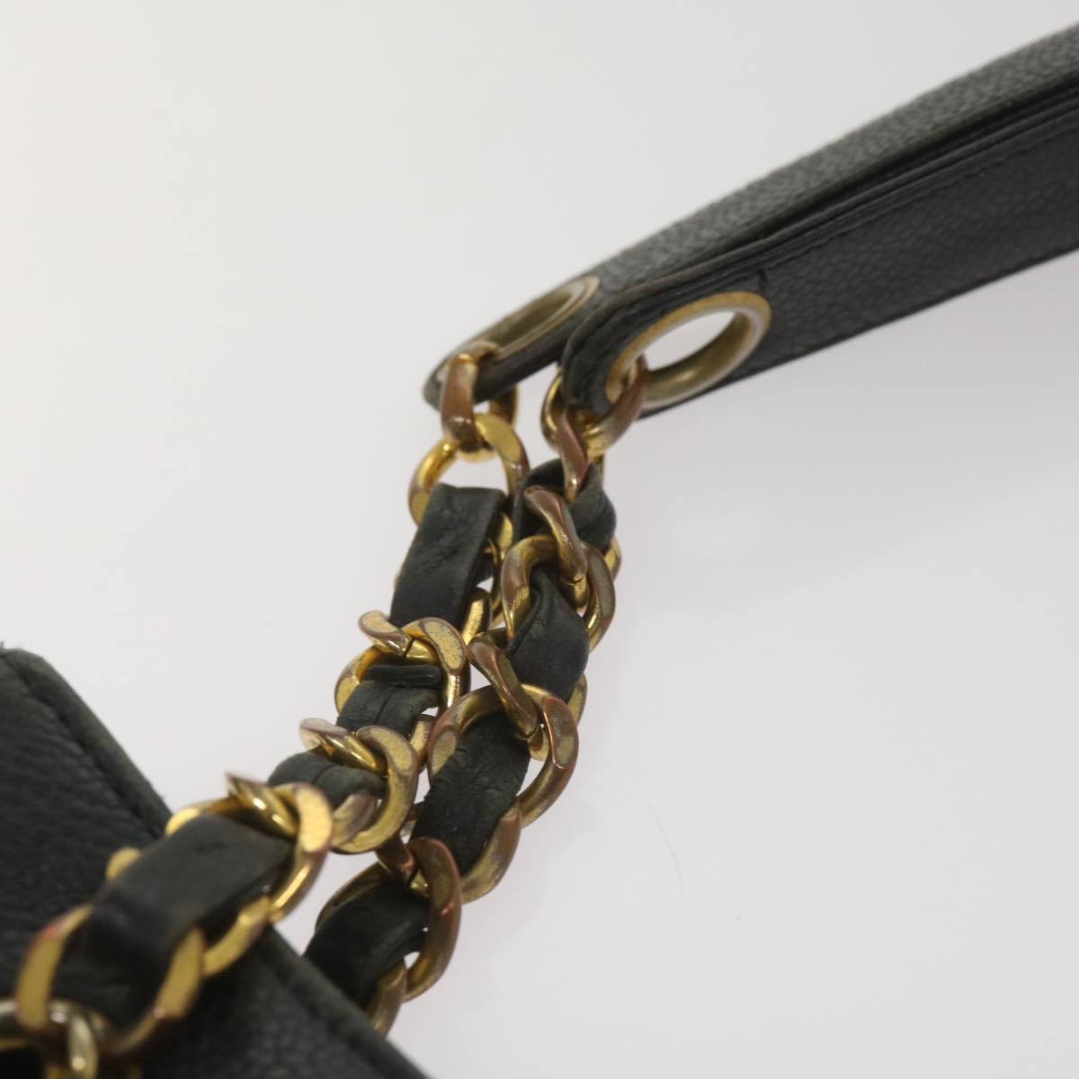 CHANEL COCO Mark Chain Shoulder Bag Caviar Skin Black CC Auth 68334