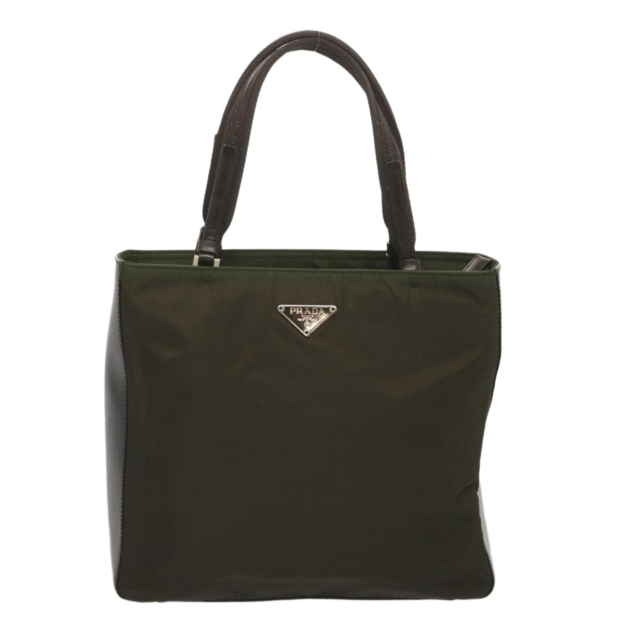 PRADA Hand Bag Nylon Leather Khaki Auth 68335 - 0