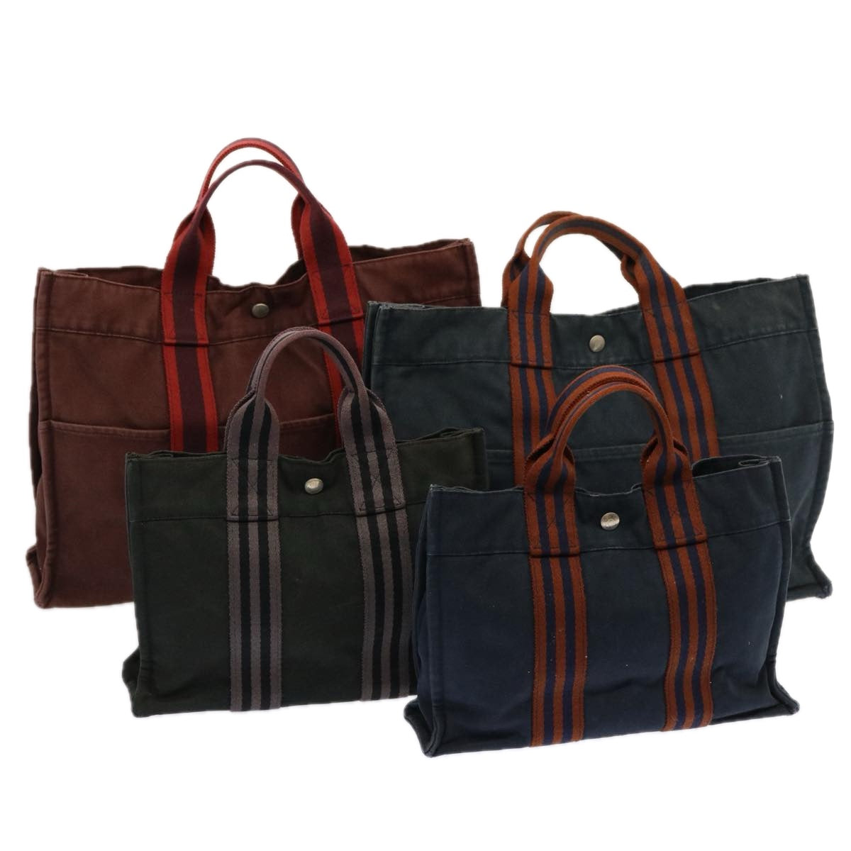 HERMES Fourre Tout Tote Bag Canvas 4Set Black Navy Red Auth 68339