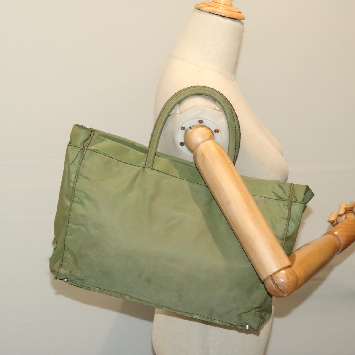 PRADA Hand Bag Nylon Green Auth 68343