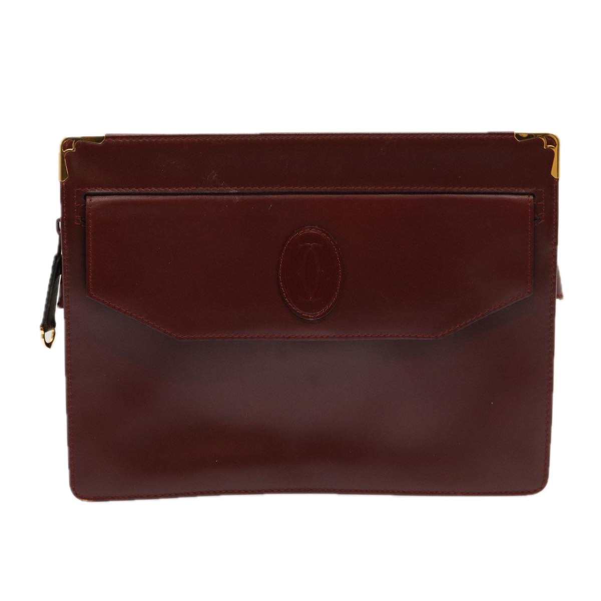 CARTIER Clutch Bag Shoulder Bag Leather 2Set Wine Red Auth 68344 - 0