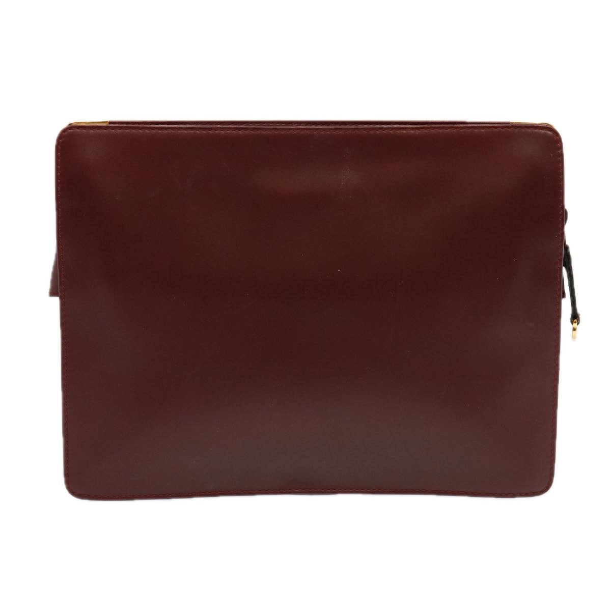 CARTIER Clutch Bag Shoulder Bag Leather 2Set Wine Red Auth 68344