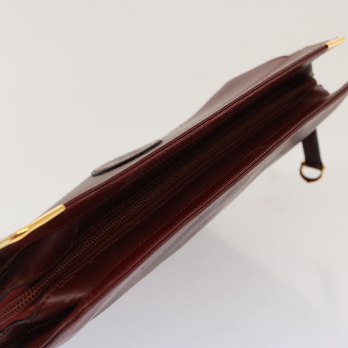 CARTIER Clutch Bag Shoulder Bag Leather 2Set Wine Red Auth 68344