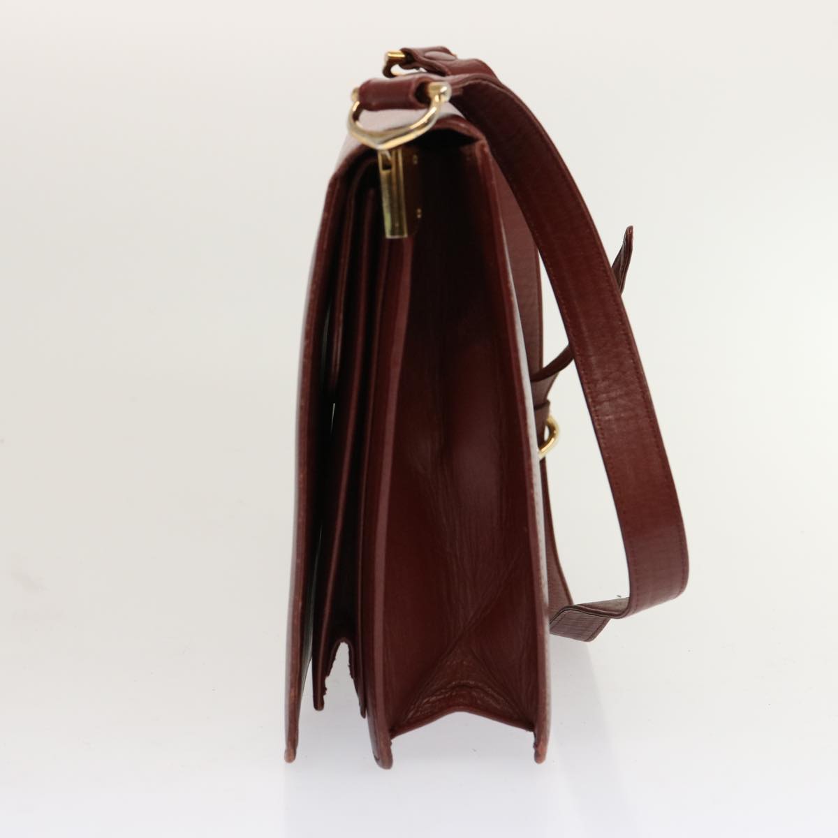 CARTIER Clutch Bag Shoulder Bag Leather 2Set Wine Red Auth 68345