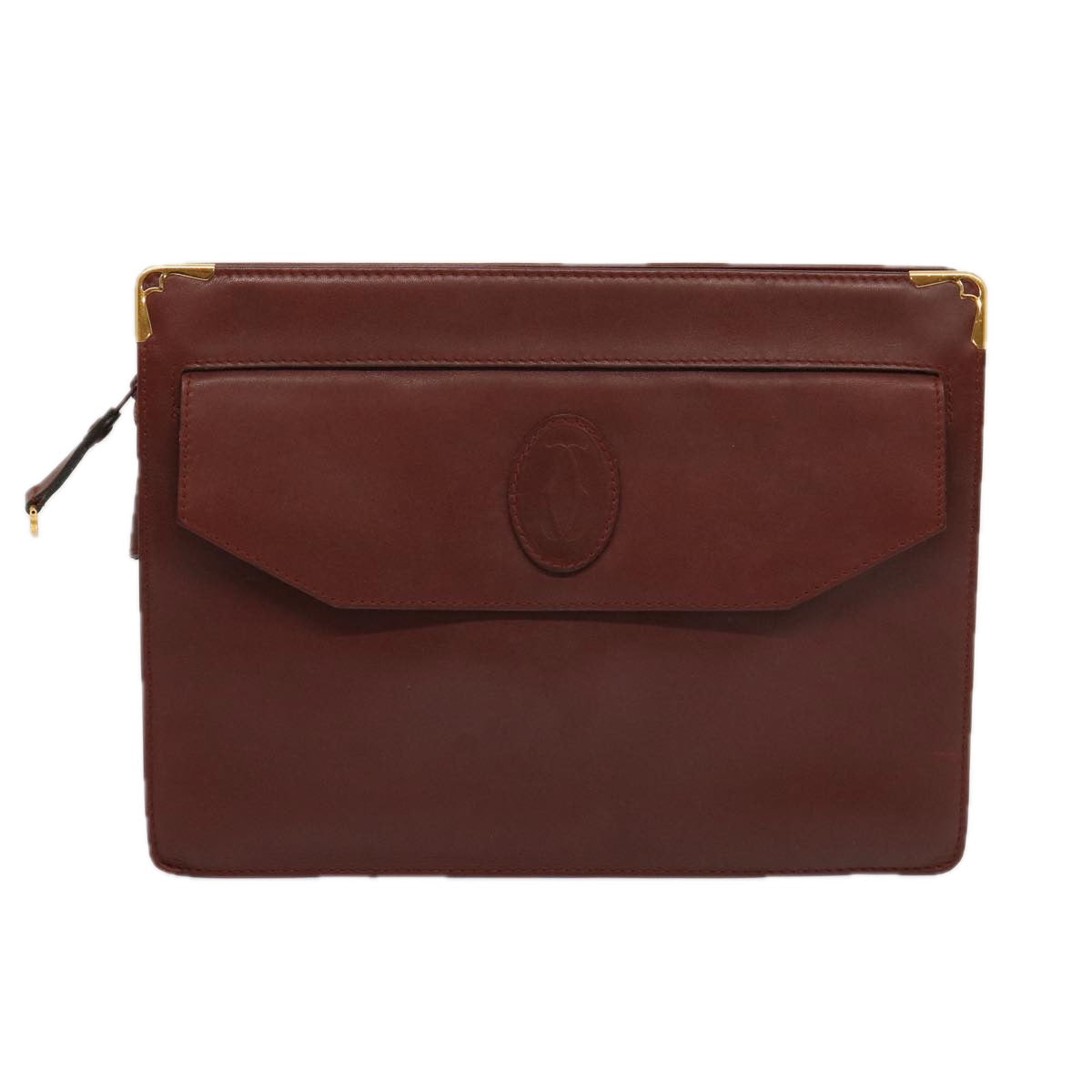 CARTIER Clutch Bag Shoulder Bag Leather 2Set Wine Red Auth 68345 - 0