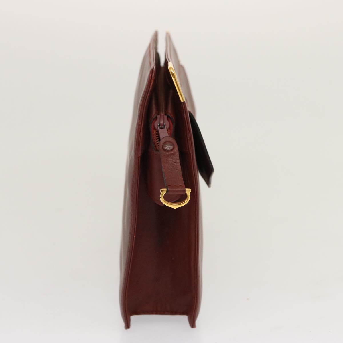 CARTIER Clutch Bag Shoulder Bag Leather 2Set Wine Red Auth 68345