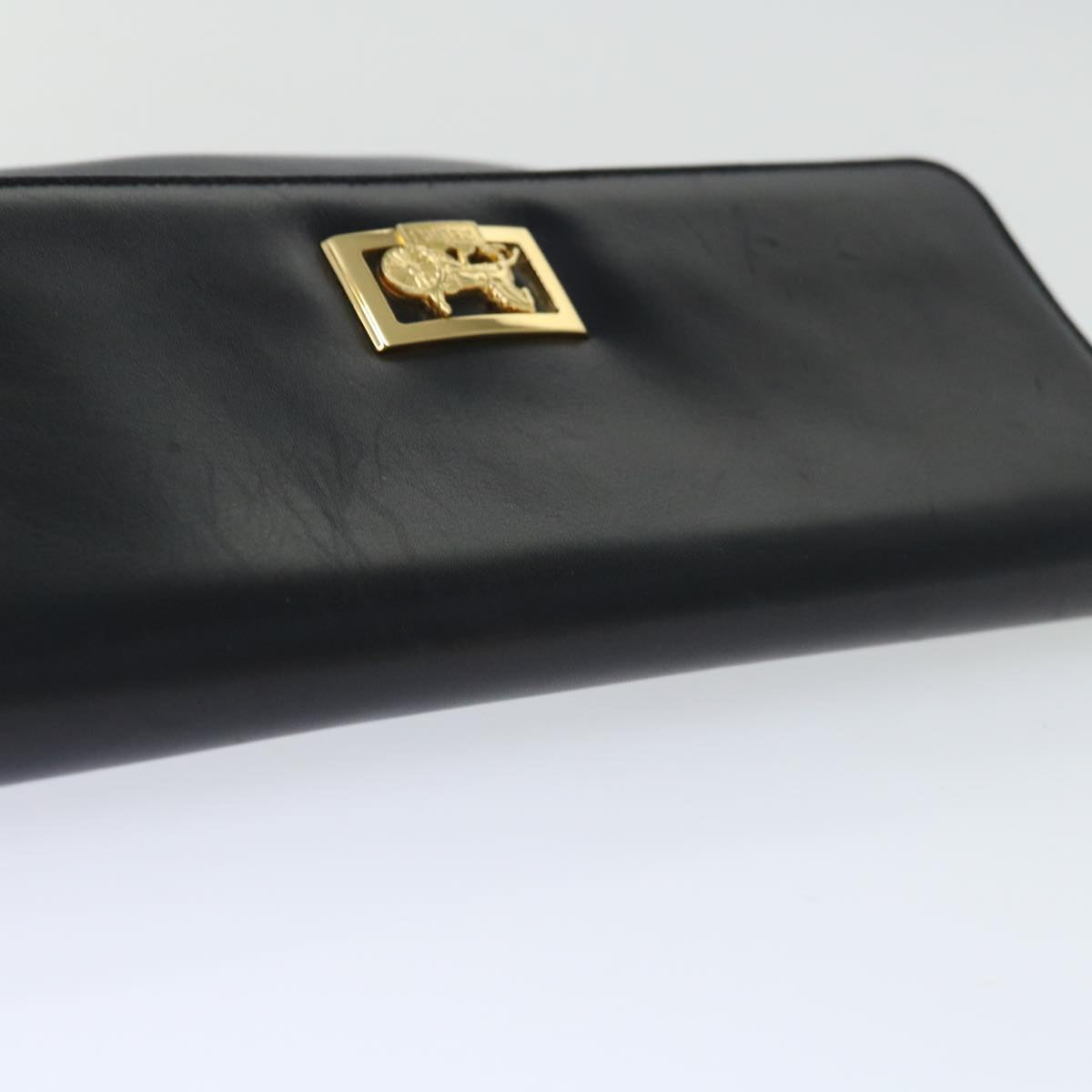 CELINE Clutch Bag Leather Black Auth 68363