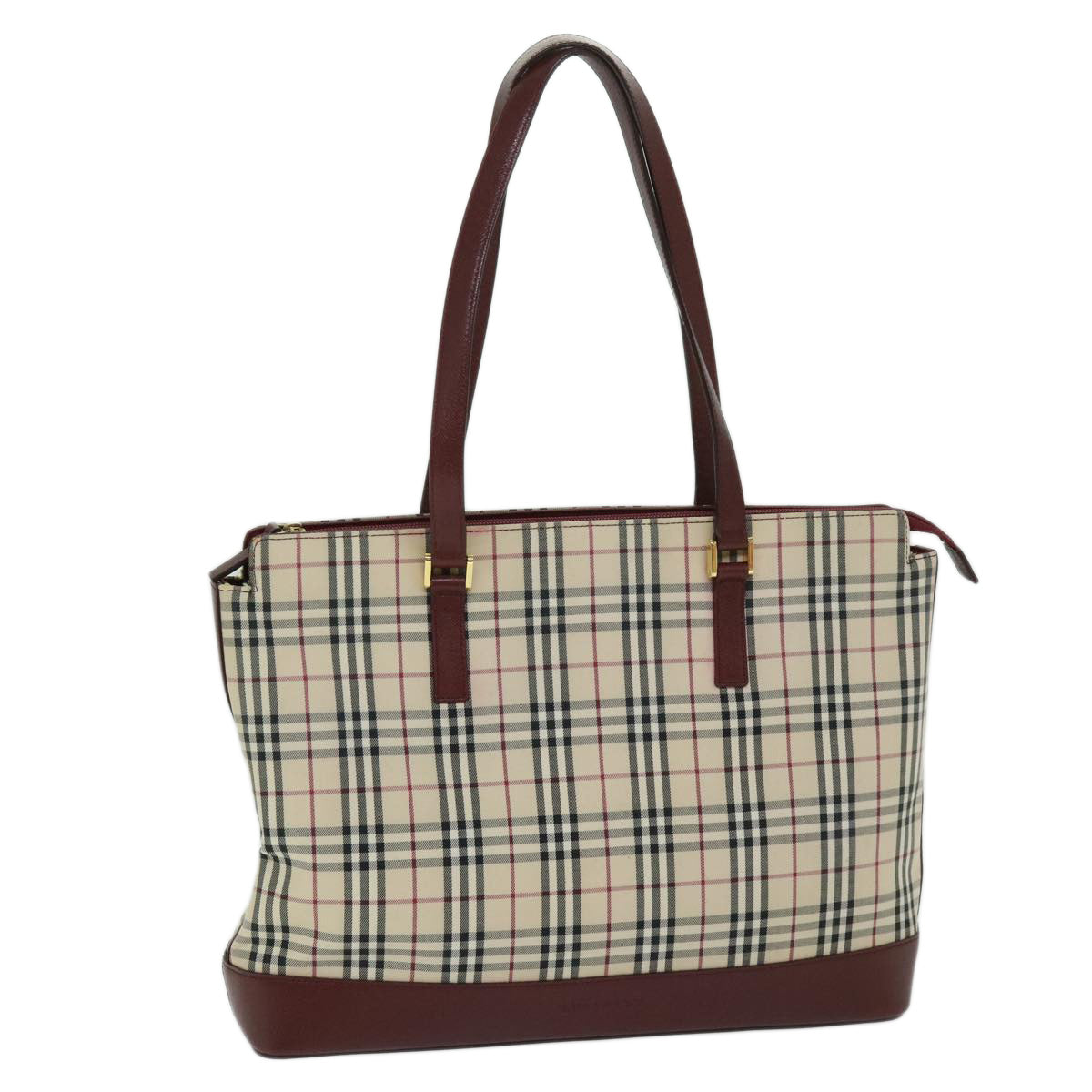 BURBERRY Nova Check Tote Bag Canvas Beige Auth 68380