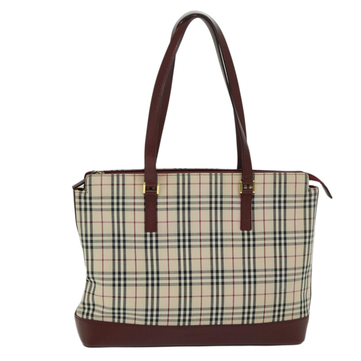 BURBERRY Nova Check Tote Bag Canvas Beige Auth 68380