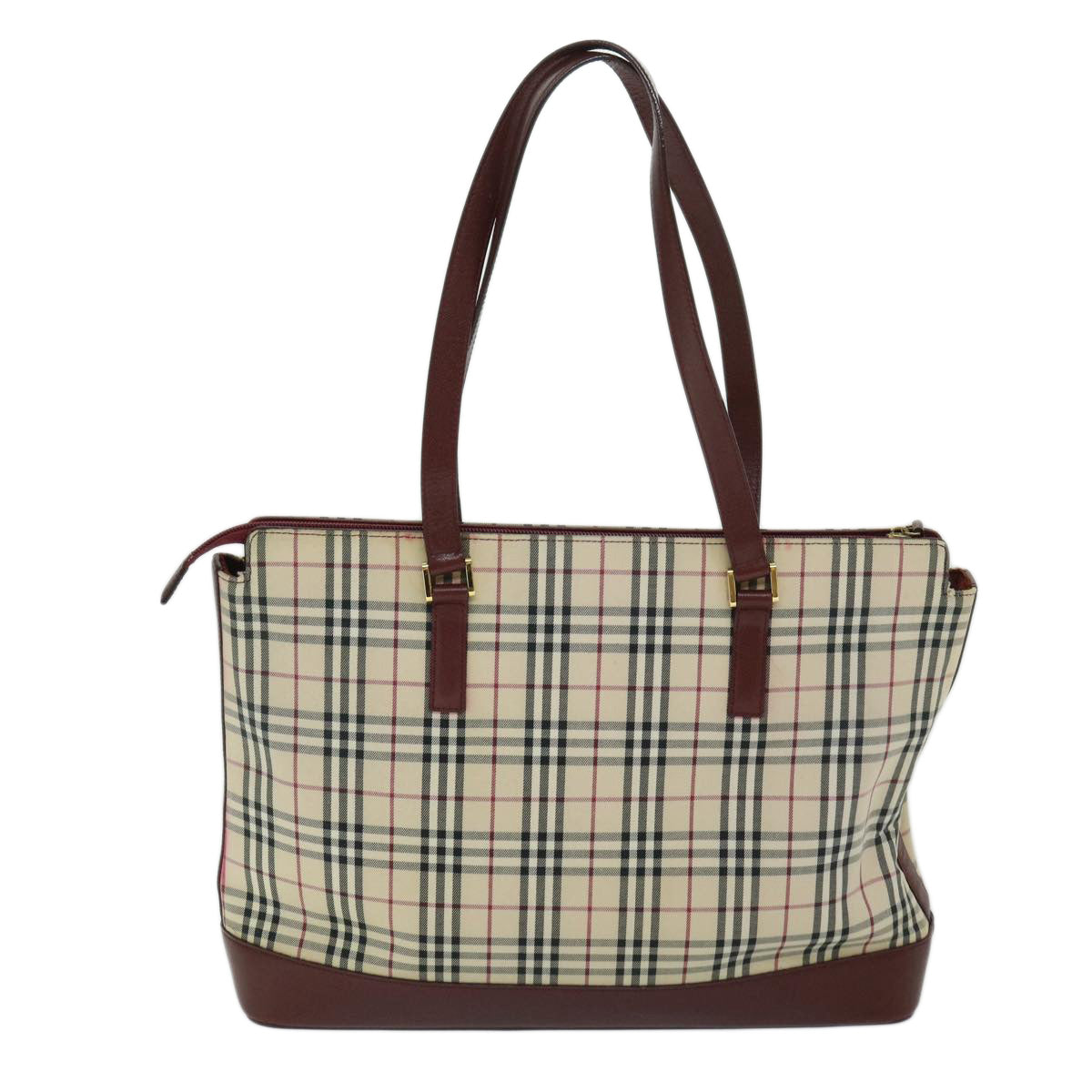 BURBERRY Nova Check Tote Bag Canvas Beige Auth 68380