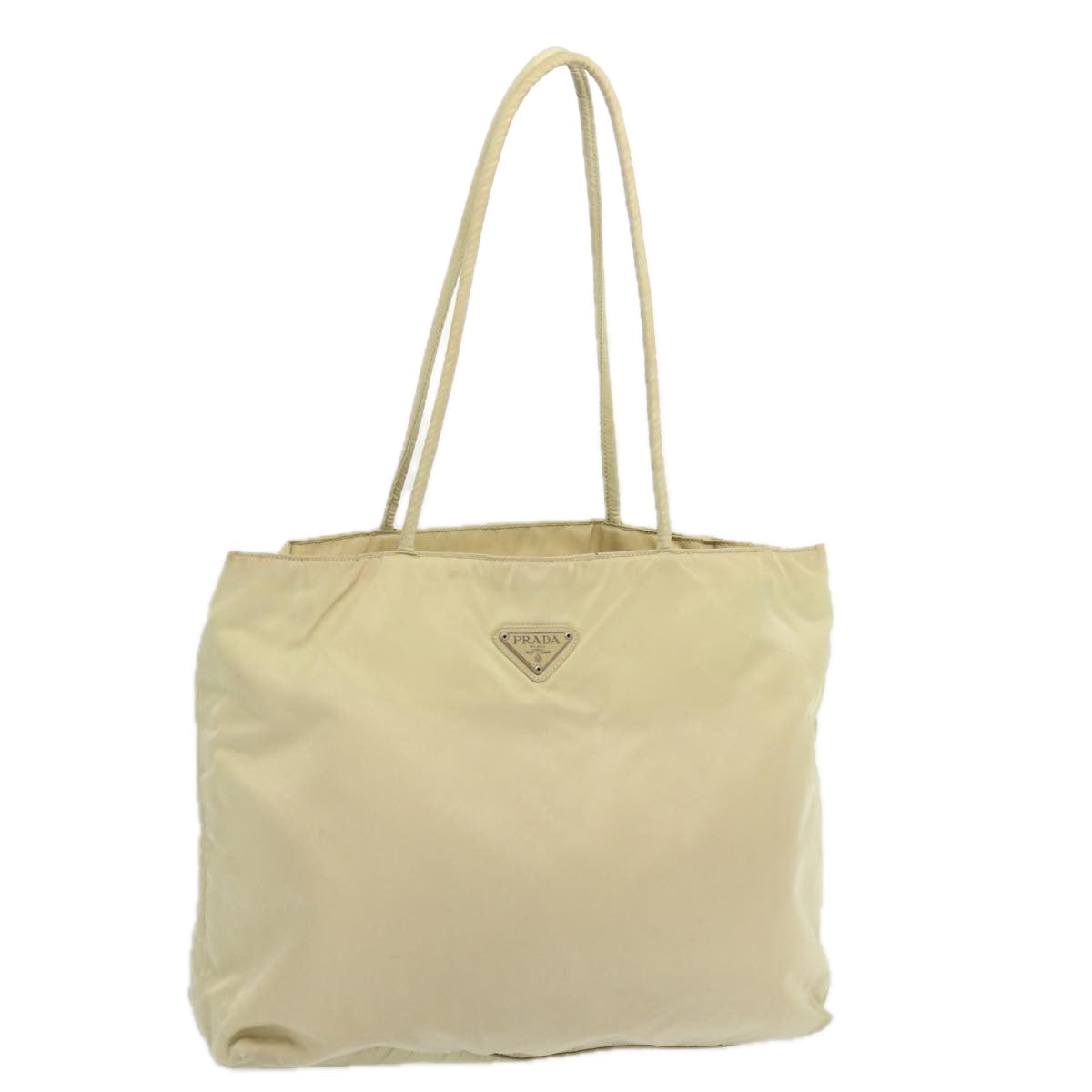 PRADA Tote Bag Nylon Cream Auth 68399