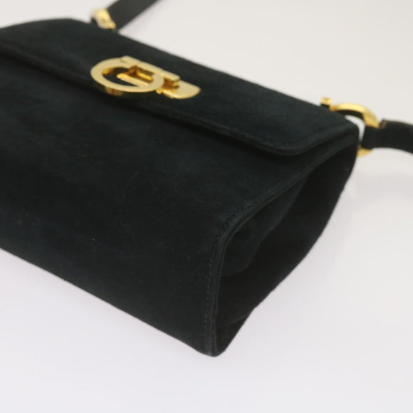Salvatore Ferragamo Gancini Shoulder Bag Suede Black Auth 68424