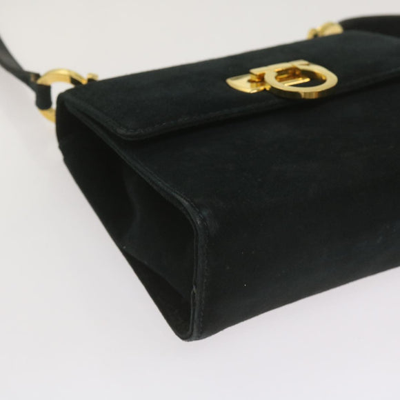 Salvatore Ferragamo Gancini Shoulder Bag Suede Black Auth 68424