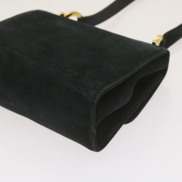 Salvatore Ferragamo Gancini Shoulder Bag Suede Black Auth 68424