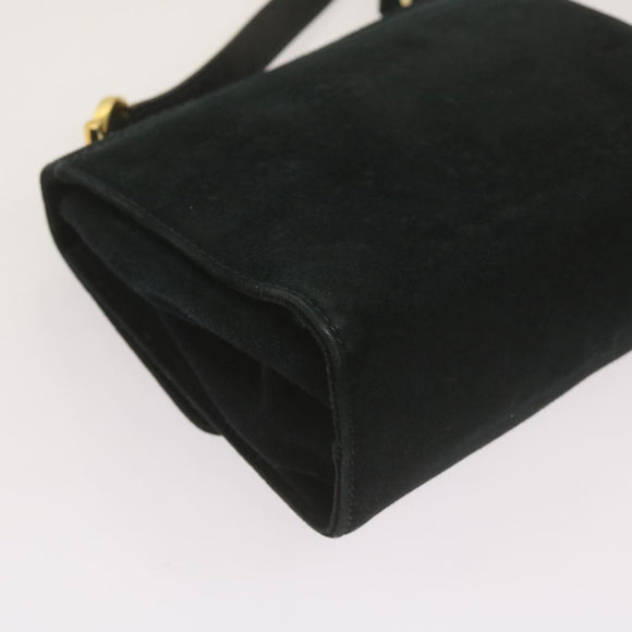 Salvatore Ferragamo Gancini Shoulder Bag Suede Black Auth 68424