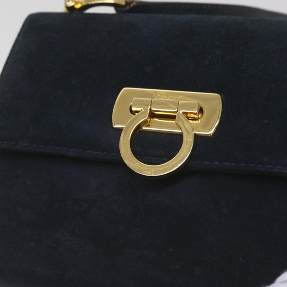 Salvatore Ferragamo Gancini Shoulder Bag Suede Black Auth 68424