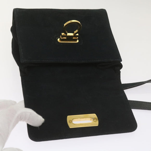 Salvatore Ferragamo Gancini Shoulder Bag Suede Black Auth 68424