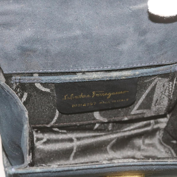 Salvatore Ferragamo Gancini Shoulder Bag Suede Black Auth 68424