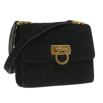 Salvatore Ferragamo Gancini Shoulder Bag Suede Black Auth 68424