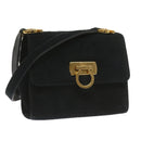 Salvatore Ferragamo Gancini Schultertasche Wildleder Schwarz Auth 68424-1