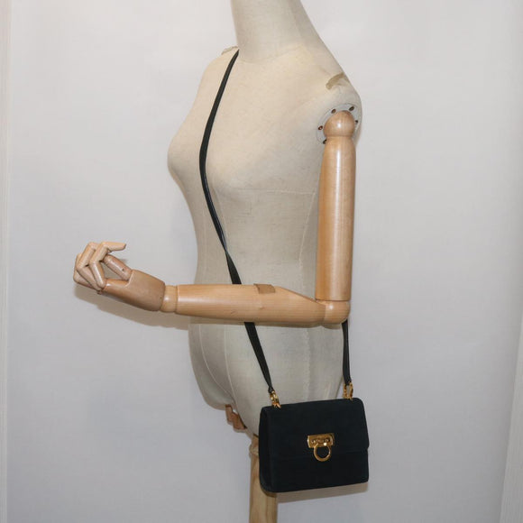 Salvatore Ferragamo Gancini Shoulder Bag Suede Black Auth 68424