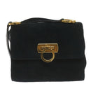 Salvatore Ferragamo Gancini Shoulder Bag Suede Black Auth 68424-13