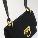 Salvatore Ferragamo Gancini Shoulder Bag Suede Black Auth 68424-6