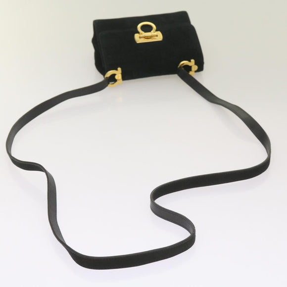 Salvatore Ferragamo Gancini Shoulder Bag Suede Black Auth 68424