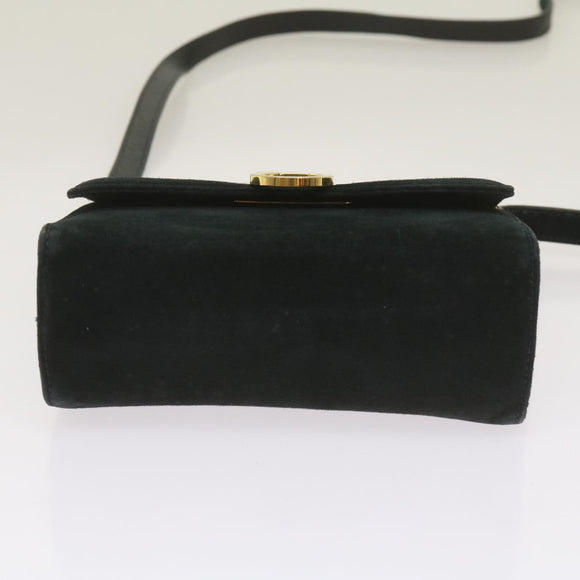 Salvatore Ferragamo Gancini Shoulder Bag Suede Black Auth 68424