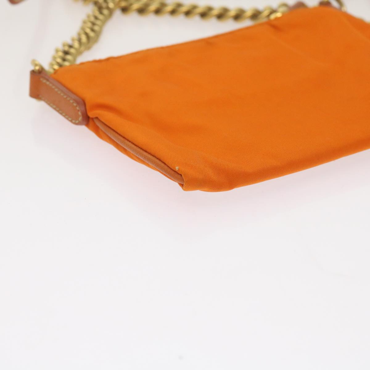 PRADA Chain Shoulder Bag Nylon Orange Auth 68432