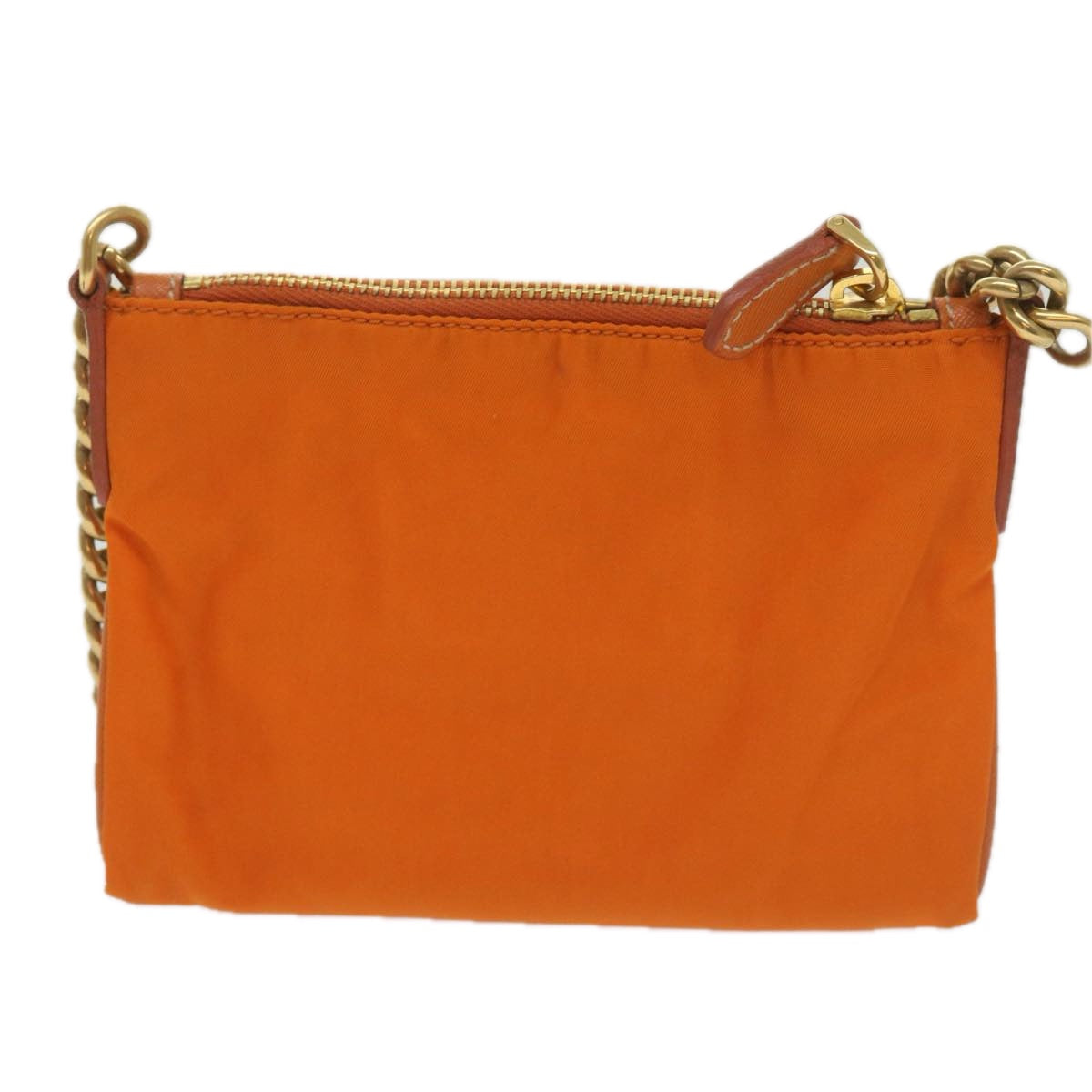 PRADA Chain Shoulder Bag Nylon Orange Auth 68432