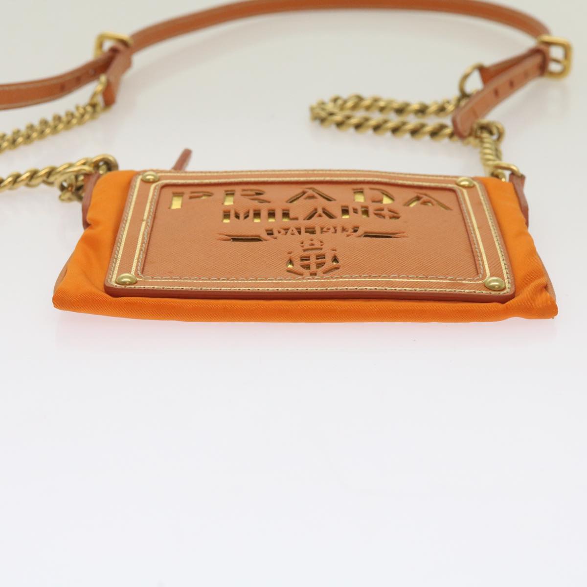 PRADA Chain Shoulder Bag Nylon Orange Auth 68432