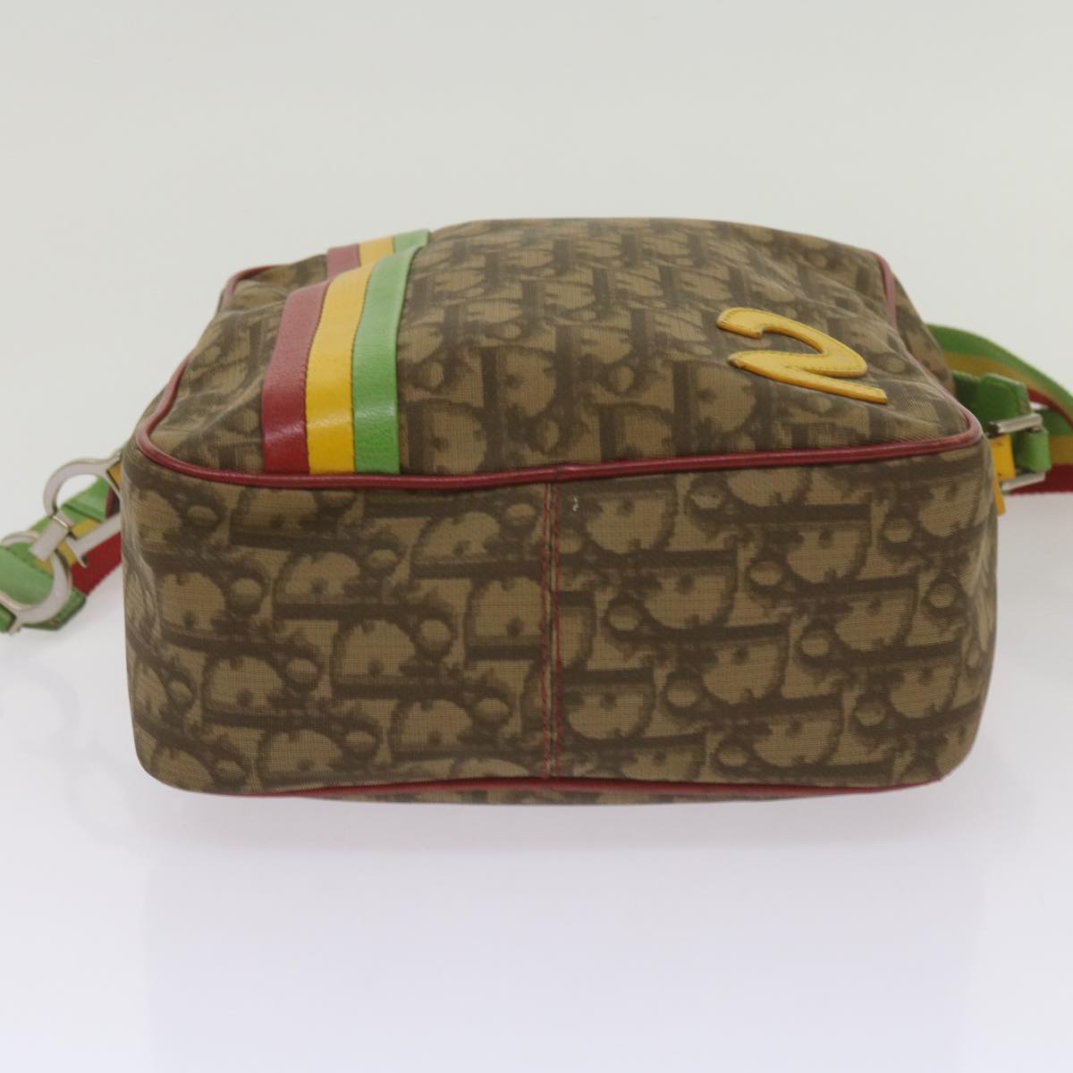 Christian Dior Trotter Canvas Shoulder Bag Rasta Color Beige Auth 68442